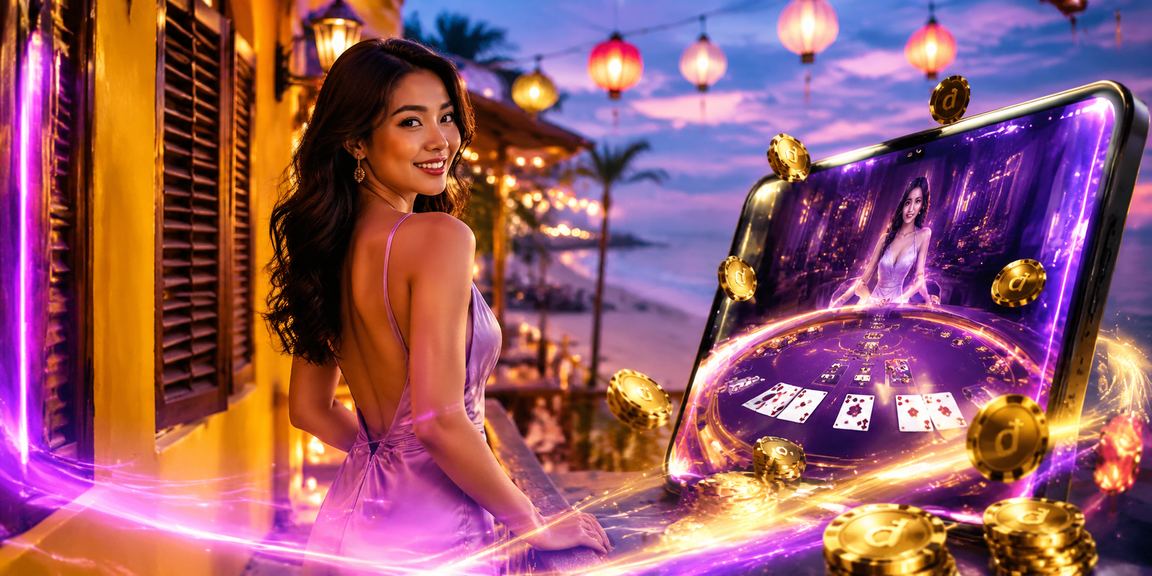 Cảnh chơi baccarat bên bãi biển tại Hội An, không khí giải trí cao cấp