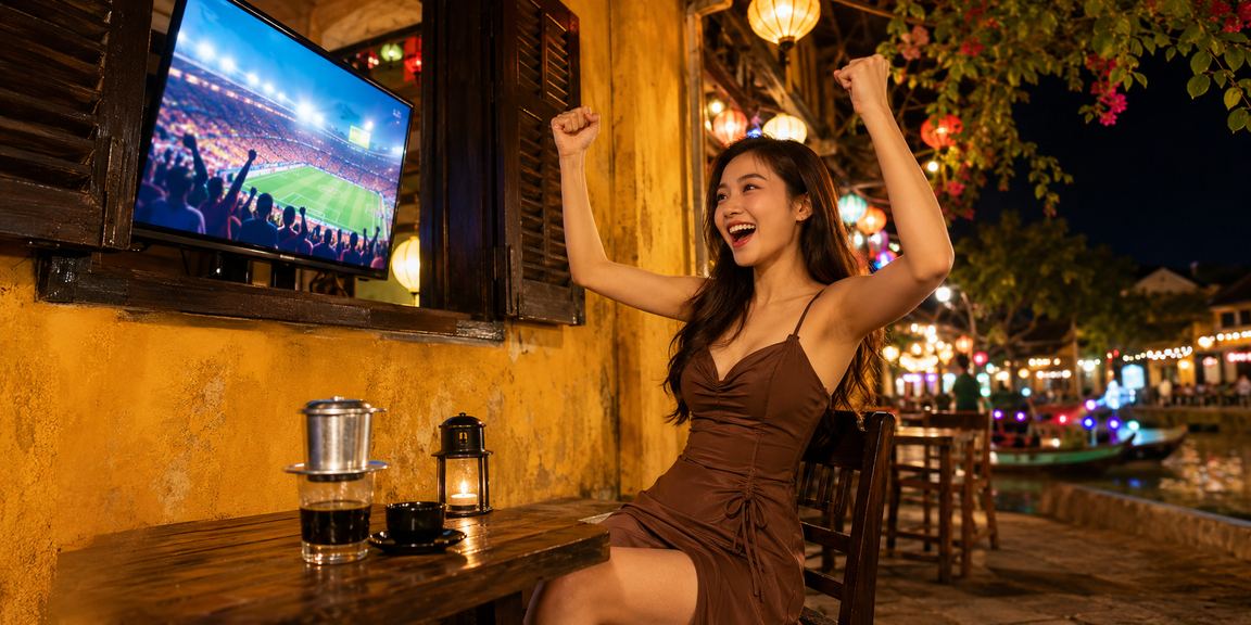 Cảnh thưởng thức cà phê và cá cược tại Hội An, Việt Nam